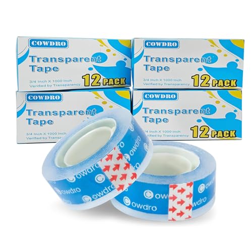 48 Rollen transparentes Klebeband für Spender, transparentes Klebeband, leicht von Hand abreißen, Klebeband-Nachfüllpackung zum Verpacken, Büro, Schule, Zuhause, 1,9 x 2,5 cm, aktualisierter Kern von Cowdro