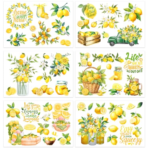 Lemon Rubb on Transfers for Crafts: 6 Sheets Lemon Rub on Sticker Decals Scrapbook Stickers Rub on Transfers for Furniture Wall Journals Paper DIY Crafts (30,5 x 20,3 cm) von CozDazz