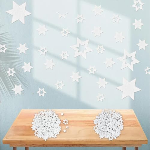 100 Stück Weiß Sechszackiger Holzsterne, Sterne Streudeko, Konfetti Holzdeko,Tisch Deko Ideal als Weihnachtsdeko Tischdeko, für Babyparty DIY Handwerk Verzierungen Hochzeit Party von Cozevdnt