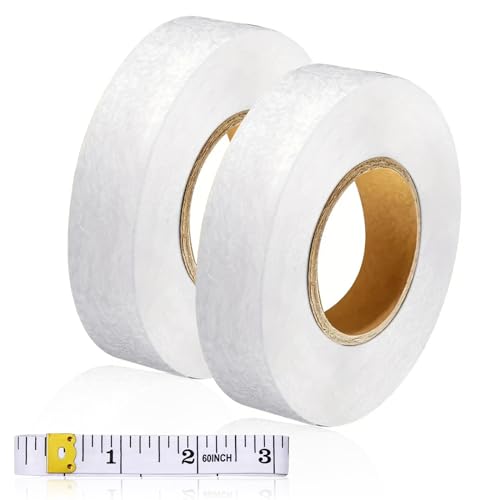 2 Rollen Klebeband zum Aufbügeln, Waschfest Bügelband zum kürzen Bügelkleber, Saumband zum Aufbügeln mit 1 Rolle Weißem Maßband zum Spleißen von Stoffen, Hosen, Vorhänge, Kleidung, 2CM * 50M/Rollen von Cozevdnt