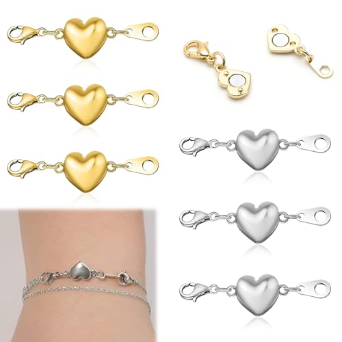 6 Stück Magnet Schmuck-Verschlüsse, Herzförmige Magnetverschlüsse, Schmuckherstellung, für DIY Halsketten, Armbänder, Schmuckherstellung (Gold, Silber) von Cozevdnt