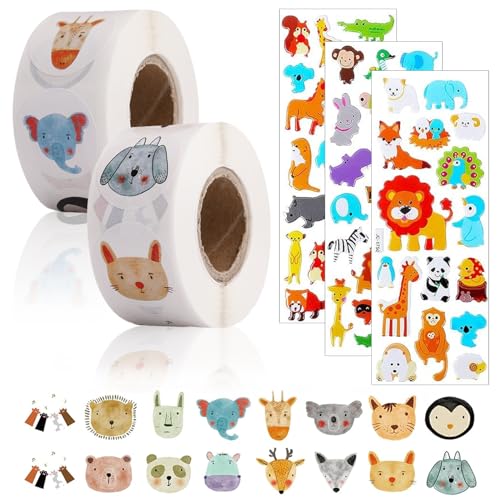 Cartoon Tier Aufkleber Kinder, Lebhaft Relief Kinder Aufkleber, 2 Rolle Selbstklebende Runde Belohnungs Aufkleber, 3 Pcs 3D Lebhaft Tier Aufkleber, Selbstklebende Sticker Tiere, Animal Sticker Kinder von Cozevdnt