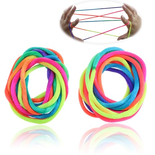 Cozevdnt Fadenspiel Regenbogen Fingerspiel Rainbow Rope, 2 Stück Fadenspiel, Finger Twist Fadenspiel, 2 Stück Fadenspiel , Finger Twist Fadenspiel von Cozevdnt