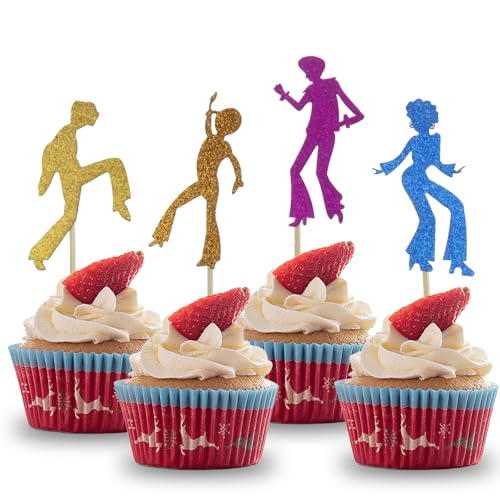 Disco Tanzen Cupcake Topper Menschen, 24 Stück 70er Disco Kuchen Dekorationen Disco Cupcake Picks für Disco Ball Musik Theme Party Geburtstagsfeier Hochzeitsfeier Dekorationen von Cozevdnt