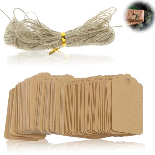 Geschenkanhänger Kraftpapier Preisschilder Hängeetiketten Markierungsetiketten, 100 STK Geschenkanhänger Etiketten Kraftpapier Natural Craft Card, mit 20 Meter Jute Schnur für Handmade von Cozevdnt