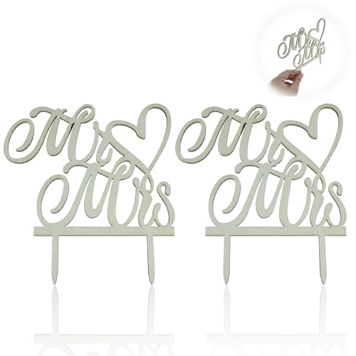 Holz Cake Topper Tortendeko Hochzeit, 2 Stück Cake Topper Hochzeit Holz Tortendeko Hochzeit, Mr Mrs Deko Hochzeit Mr und Mrs Tortenstecker von Cozevdnt