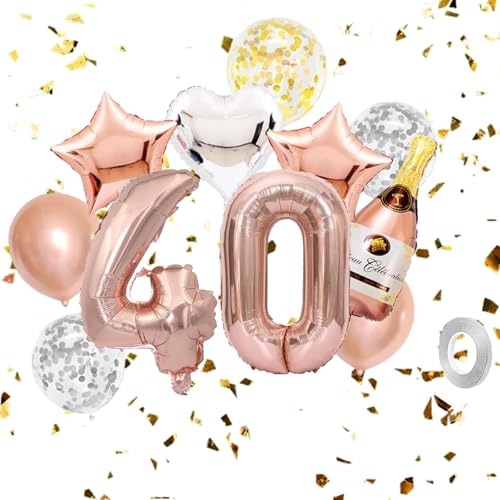 Roségold Konfetti Luftballon Frauen 40 Geburtstag, Happy Birthday Folienballon, Rosegold 40 Geburtstag Frauen Deko, Happy Birthday Banner Rosegold Ballons von Cozevdnt