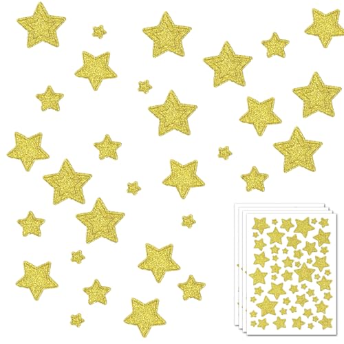 Stern Aufkleber Glitzer Gold Etiketten, 4pcs Sticker Stern Gold, Weihnachtsaufkleber Weihnachtsdeko Selbstklebend zum Basteln DIY Geschenke Deko für Weihnachten Hochzeit Geburtstag von Cozevdnt