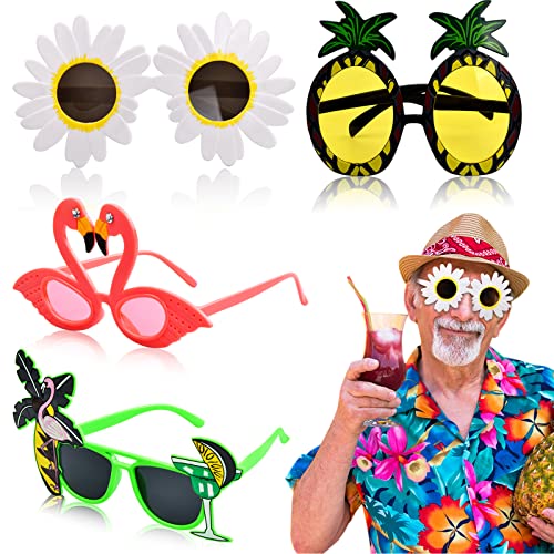 Cozlly 4 Stück Partybrille, Lustige Sonnenbrille, Neuheit Partybrille, Tropische Party Sonnenbrille, Hawaiianisches Partybrillen Set für Strand Thema Dekoration, Party Zubehör, Foto Requisiten von Cozlly
