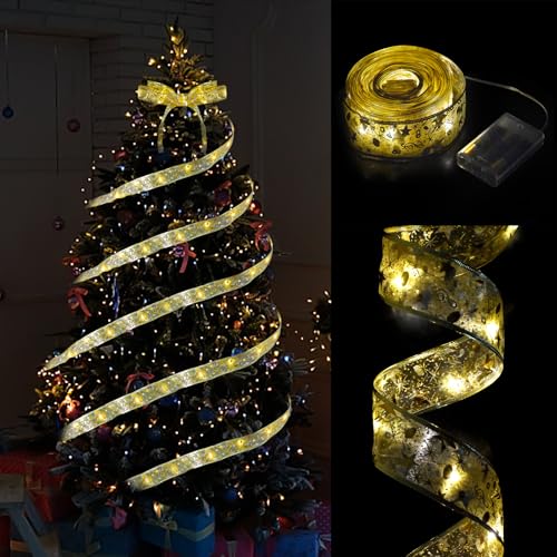 Cozlly Led Christbaumbeleuchtung 5M Batterie Lichterketten Christbaumschmuck Weihnachten Drahtlichterkette Batteriebetrieben Tannenbaum Lichter Lichterkette für Weihnachtsbaum Innen Dekoration (Gold) von Cozlly