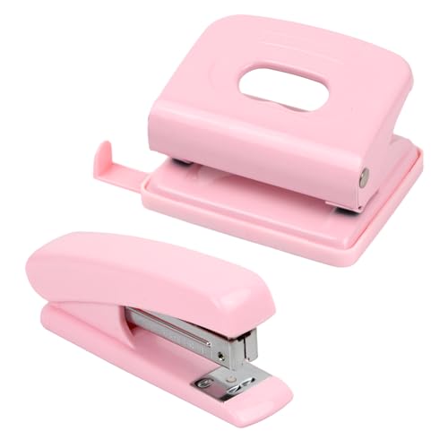 Cozlly Locher Tacker Set, Rosa Büro Hefter Locher, Heftgerät Und Locher Set, Kleiner Locher, Tischheftgerät, Ergonomisches Design für Büro, Arbeitszimmer, Zuhause (Rosa) von Cozlly