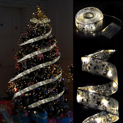 Led Christbaumbeleuchtung 5M Batterie Lichterketten Christbaumschmuck Weihnachten Drahtlichterkette Batteriebetrieben Tannenbaum Lichter Lichterkette für Weihnachtsbaum Innen Dekoration (Silber) von Cozlly