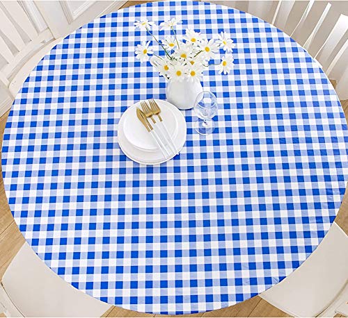 Cozomiz Elastische Runde Tischdecke Gartentischdecke Rundtischdecke wasserdichte rutschfeste Abwischbar Schmutzabweisend Tischdecke für Esszimmer, Küche und Picknick 95cm-110cm Kattun Blau von Cozomiz