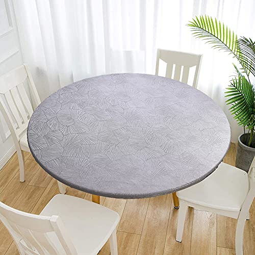 Cozomiz Jacquard Elastische Tischdecke Gartentischdecke Rundtischdecke wasserdichte rutschfeste Abwischbar Schmutzabweisend Tischdecke 100cm Runde Enge Passform Grau von Cozomiz