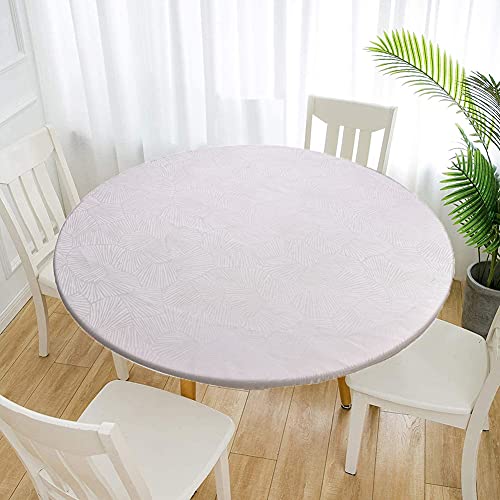 Cozomiz Jacquard Elastische Tischdecke Gartentischdecke Rundtischdecke wasserdichte rutschfeste Abwischbar Schmutzabweisend Tischdecke 100cm Runde Enge Passform Weiß von Cozomiz