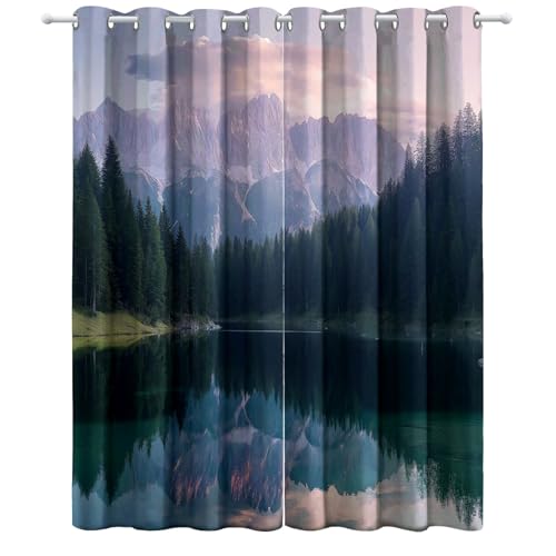 CozyRest Kinder Vorhänge Italienische Berge Ösen Gardinen mit Blickdichte Thermo Vorhang Kälteschutz Blackout Curtain Kinderzimmer Schlafzimmer Kiefernwald Ösenvorhang H 160 x B 70 cm von CozyRest