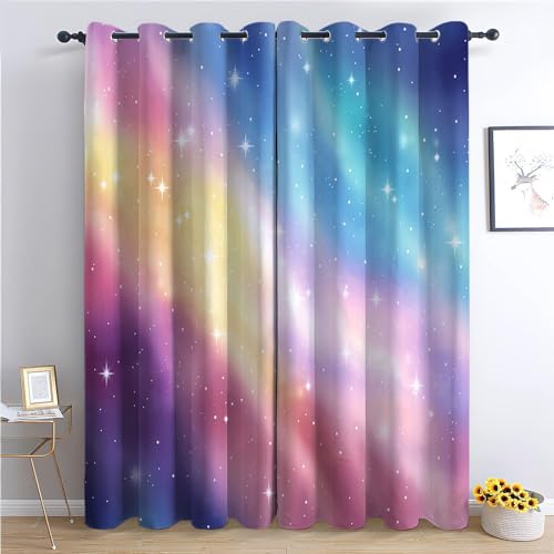 Kinder Vorhänge Regenbogen-Farbverlauf Ösen Gardinen mit Blickdichte Thermo Vorhang Kälteschutz Blackout Curtain Kinderzimmer Schlafzimmer Ösenvorhang Ätherische skurrile Fantasie B 140 x H 160 cm von CozyRest