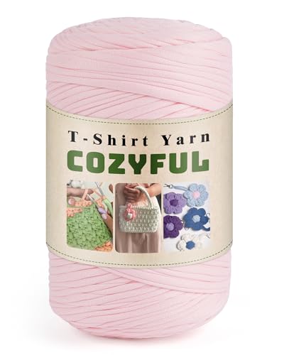 Cozyful T-Shirt-Garn, 400 g/160 Yds elastisches Gewebe, T-Shirt-Garn zum Häkeln, T-Shirt-Häkelgarn für DIY-Stricken, Stoffgarn, Spaghetti-dickes Garn für Taschenkörbe, Kissen, Bastelprojekte von Cozyful