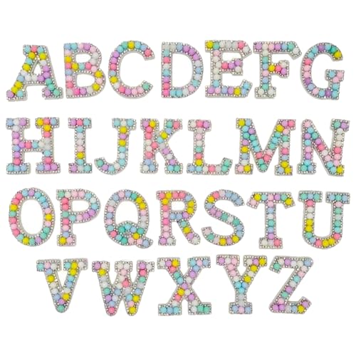 Cozylkx Aufnäher Mit Strass-Buchstaben Zum Aufbügeln, 26 Stück, Alphabet-Applikation Mit Glitzer, Perlen-Buchstaben Zum Aufkleben Auf Stoff Für Kleidung, Hüte, Taschen von Cozylkx