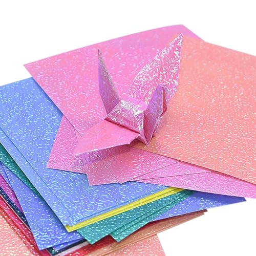 Cozylkx Glänzendes Origami-Papier in 10 Farben - 50 Blatt Einseitiges Quadratisches Faltpapier 10 x 10 Cm, Glitzerndes Bastelpapier Für DIY-Papierbastelprojekte von Cozylkx