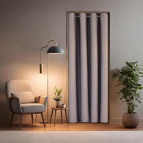 Cozyor Praktisches Set ohne Bohren: 2X Vorhang + 1x Klemmstange + 2X Raffhalter mit Magnet Blickdicht & verdunkelnd, als Raumteiler, Fenster & Tür Silber Anthrazit Thermovorhang 160x135cm von Cozyor