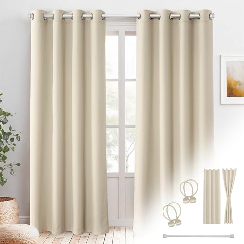 Cozyor Praktisches Set ohne Bohren: 2X Vorhang + 1x Klemmstange 70-120 cm + 2X Raffhalter mit Magnet Blickdicht & verdunkelnd, als Raumteiler, Fenster & Tür Beige Thermovorhang 240x135cm Cozyor Praktisches Set ohne Bohren: 2X Vorhang + 1x Klemmstange 70-120 cm + 2X Raffhalter mit Magnet Blickdicht & verdunkelnd, als Raumteiler, Fenster & Tür Beige Thermovorhang 240x135cm von Cozyor