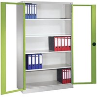 CP Stahlschrank 8930-055 S10100 lichtgrau, viridingrün, Acrylglas 120,0 x 40,0 x 195,0 cm, aufgebaut von Cp