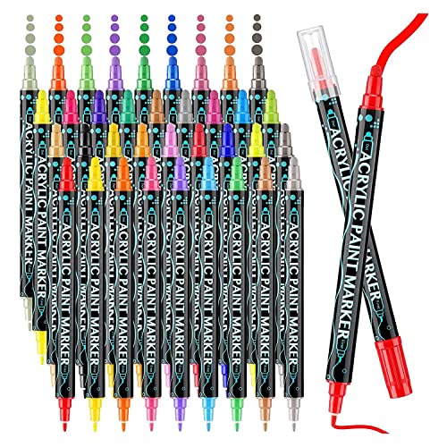 Cpolebev 36 Farben Acrylfarben-Marker, Feine Punktspitze, Metallic-Klassiker-Farbenstift, Doppelspitze-Maker-Stift für Erwachsene und Kinder von Cpolebev