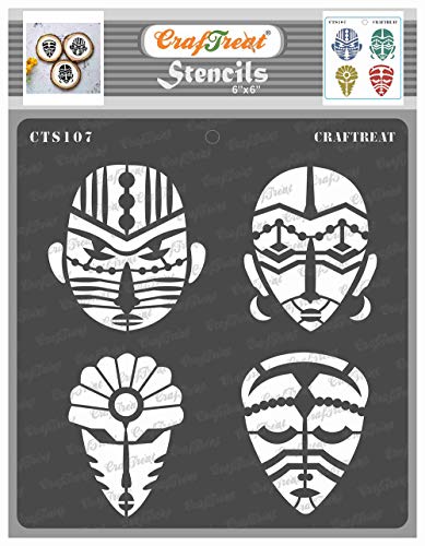 CrafTreat African Tribal Stencils for Crafts Reusable Vintage - Congo Face - Size: 6X6 Inches - Tribal Pattern Stencil for Furniture Painting - African Stencils for Painting on Concrete von CrafTreat