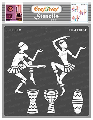 CrafTreat African Tribal Stencils for Crafts Reusable Vintage - Dance to the Beat - Size: 6X6 Inches - Tribal Pattern Stencil for Furniture Painting - African Stencils for Painting on Concrete von CrafTreat