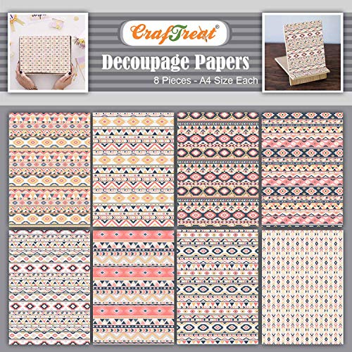 CrafTreat Azteken-Decoupage-Papier zum Basteln – Azteken – Größe: A4 (8,3 x 11,7 Zoll), 8 Stück – Decoupage-Papier für Holz, Möbel und Scrapbooking von CrafTreat