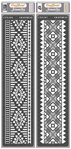 CrafTreat Border Stencils for Painting on Wood, Canvas, Paper, Fabric, Floor, Wall and Tile - Border XIV and XV - 2 Pcs - 3x12 Inches Each - Reusable DIY Art and Craft Stencils for Borders von CrafTreat