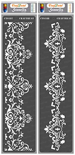 CrafTreat Border Stencils for Painting on Wood, Canvas, Paper, Fabric, Floor, Wall and Tile - Border1 and Border2-2 Pieces - 3 x 12 Inches Each - Reusable DIY Art and Craft Stencils - Lace Stencils von CrafTreat