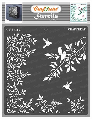 CrafTreat Branch Stencils for Painting on Concrete, Canvas, Fabric, Paper, Wood and Wall - Leaves and Branches - Size: 12 x 12 Inches - Nature Stencils for Crafts Reusable - Bird Stencils for Painting von CrafTreat