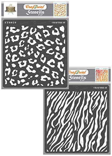 CrafTreat Cheetah and Zebra Stencils for Painting on Wood, Canvas, Paper, Fabric, Floor, Wall Tiles - Cheetah Skin Zebra Skin 2 Pieces 6 x Inch Reusable Craft Stencils von CrafTreat