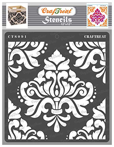 CrafTreat Damask Stencils for Crafts Reusable Large - Bold Damask Stencil-Size: 12 x 12 Inches -Damask Stencils for Furniture Painting Vintage - Damask Stencils for Painting on Wood Canvas Furniture von CrafTreat