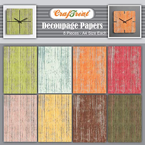 CrafTreat Decoupage-Papier Holz - Holzhintergrund I und II - Größe: A4-8 Stück - Decoupage-Papier für Bastelarbeiten, Holz, Möbel und Scrapbooking von CrafTreat