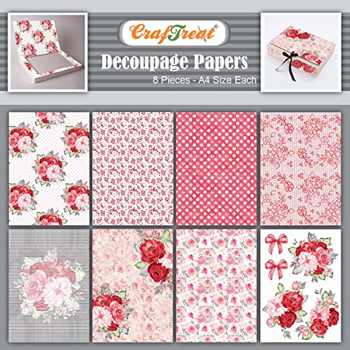 CrafTreat Decoupage-Papier – Rote Blüten (8 Stück) von CrafTreat