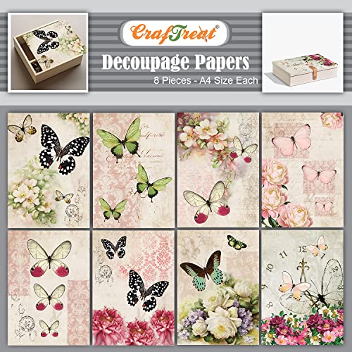 CrafTreat Decoupage-Papier für Möbel, dekorative Blumen, 2, Größe: A4 (21,6 x 29,4 cm), 8 Stück von CrafTreat