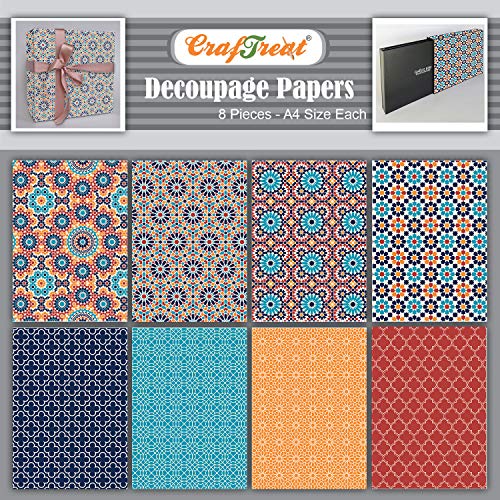 CrafTreat Decoupage-Papier für Möbel und Kunsthandwerk – Mosaik I und II (A4 Paper) 8 Blatt – Reispapier Decoupage – Vintage – Decopatch-Papier – Scrapbooking-Papier von CrafTreat