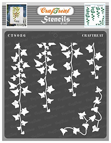 CrafTreat Efeu-Schablonen zum Malen auf Holz Leinwand Papier Stoff Boden Wand und Fliesen Hängender Efeu (15 x 15cm) wiederverwendbar, DIY Kunst, Handwerk, Schablonen, Blatt, Natur - blumen schablonen von CrafTreat