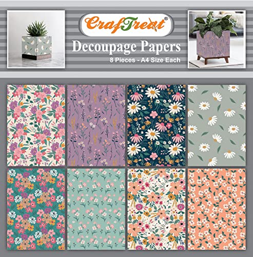 CrafTreat Decoupage-Papier für Möbel, frische Blumen, 1 Größe: A4 (21,6 x 29,4 cm), 8 Stück, Decoupage-Papier, Basteln, dekoratives Papier für Decoupage, Decoupage, Papier, Blumen für Scrapbooking von CrafTreat