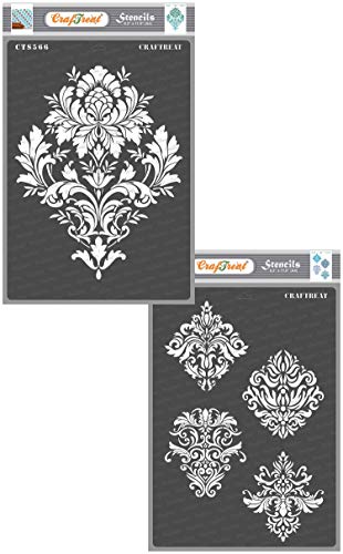 CrafTreat Flourish Stencils for Furniture Painting Vintage - Brocade Stencil and Damask Designs (2Pcs) - Size: 8.3X11.7 Inches (A4) - Damask Pattern Stencil for Crafts Reusable von CrafTreat