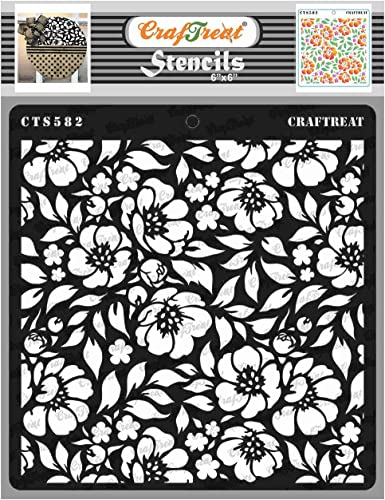 CrafTreat Flower Stencils for Painting on Wood, Canvas, Paper, Fabric, Floor, Wall and Tile - Anemone Background - 6x6 Inches - Reusable DIY Art and Craft Stencils for Painting Flowers von CrafTreat