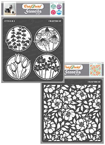 CrafTreat Flower Stencils for Painting on Wood, Canvas, Paper, Fabric, Floor, Wall and Tile - Flowers Negative and Anemone Background - 2 Pcs - 6x6 Inches Each - Reusable DIY Art and Craft Stencils von CrafTreat