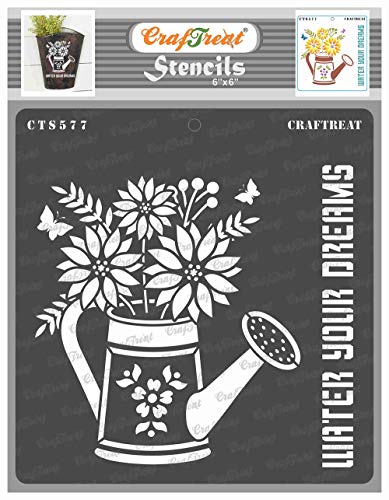 CrafTreat Flower Stencils for Painting on Wood, Canvas, Paper, Fabric, Wall and Tile - Watering Can - Size:15x15cms- Reusable DIY Art and Craft Stencils for Home Decor - Flower Stencils and templates von CrafTreat