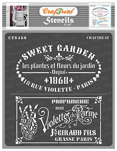 CrafTreat French Stencils for Furniture Painting Vintage - French Labels Stencil Size: 15x15 cms - French Style Stencils for Crafts Reusable Vintage - French Design Stencil for Painting on Wood von CrafTreat