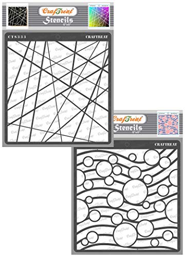 CrafTreat Geometric Stencils for Painting on Wood, Wall, Tile, Canvas, Paper, Fabric and Floor - Asymmetrical Lines and Circles on Waves - 2 Pcs - Size: 15x15 cms - Reusable DIY Craft Stencils von CrafTreat