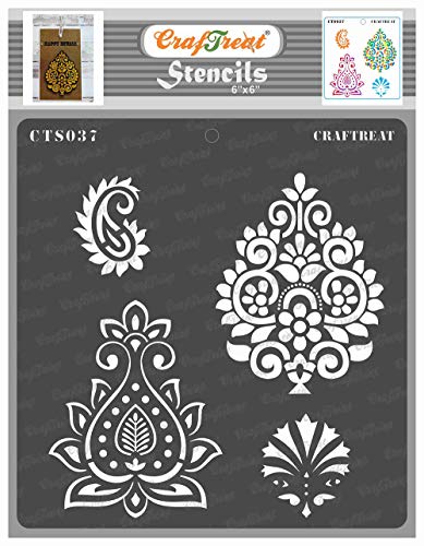 CrafTreat Indian Decor Stencils for Painting on Wood, Wall, Tile, Canvas, Paper, Fabric and Floor - Indian Motifs 6 x Inch Reusable DIY Art Craft Stencils Motif Stencil von CrafTreat