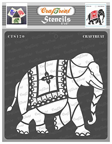 CrafTreat Indian Elephant Stencils for Painting on Wood, Wall, Tile, Canvas, Paper, Fabric and Floor - Indian Elephant Stencil - 6 x 6 Inches - Reusable DIY Art and Craft Stencils von CrafTreat